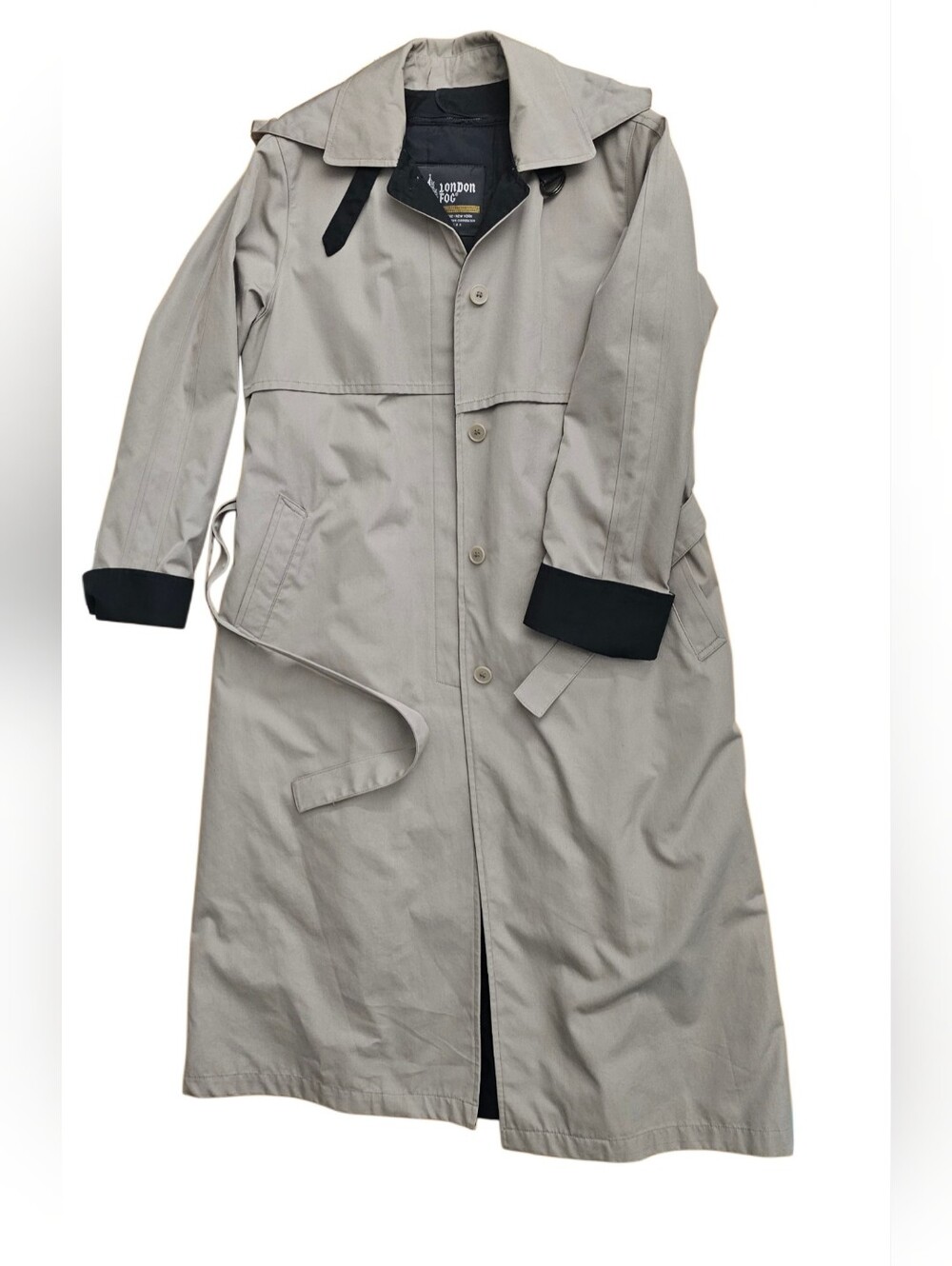 London Fog Women’s Beige Trench Coat with Black Cuffs